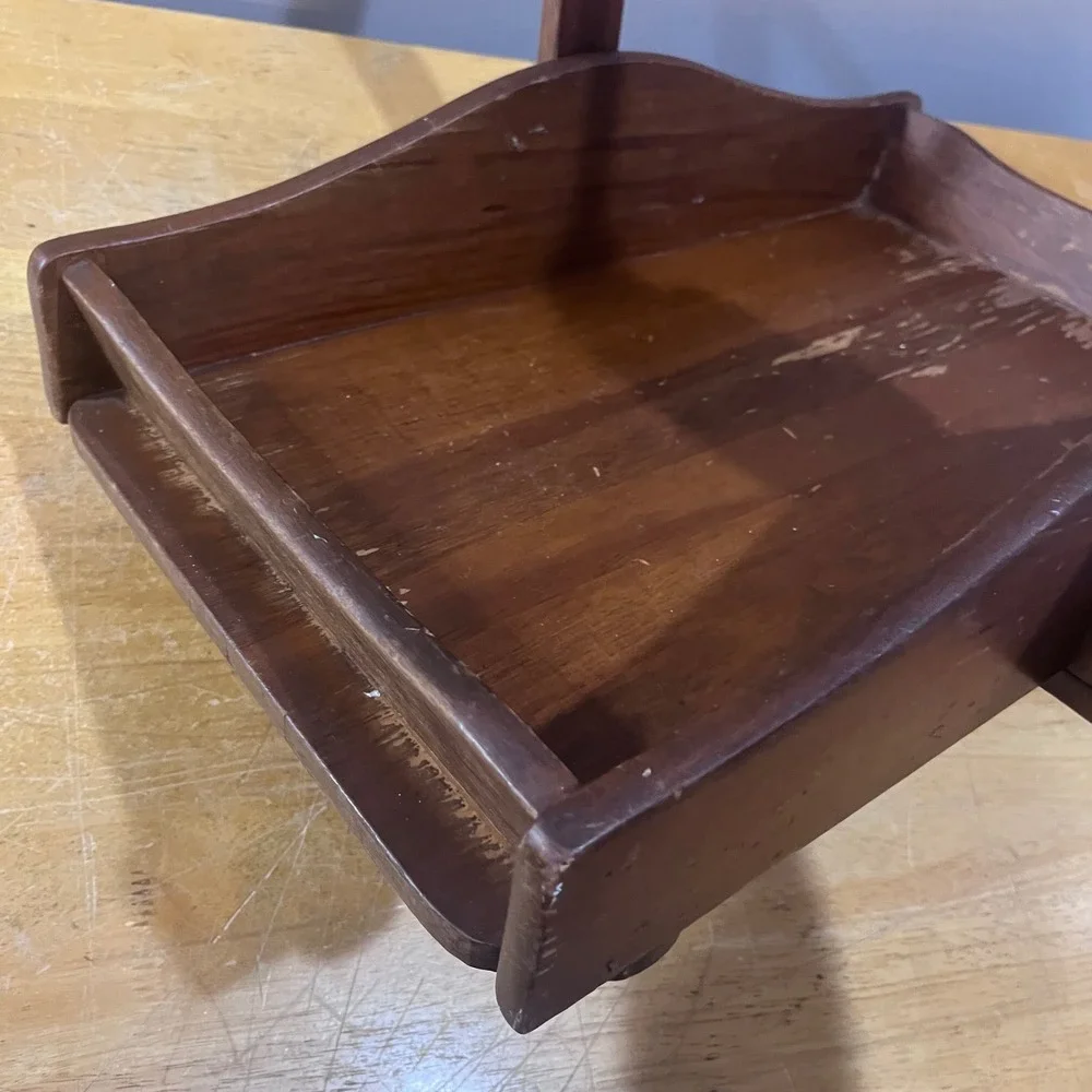 Vtg Primitive Rustic Wooden Caddy Tray Handle Farmhouse Centerpiece 19.5